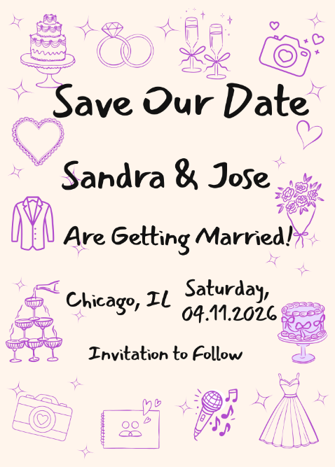 Purple Wedding Doodles Save the Date Card
