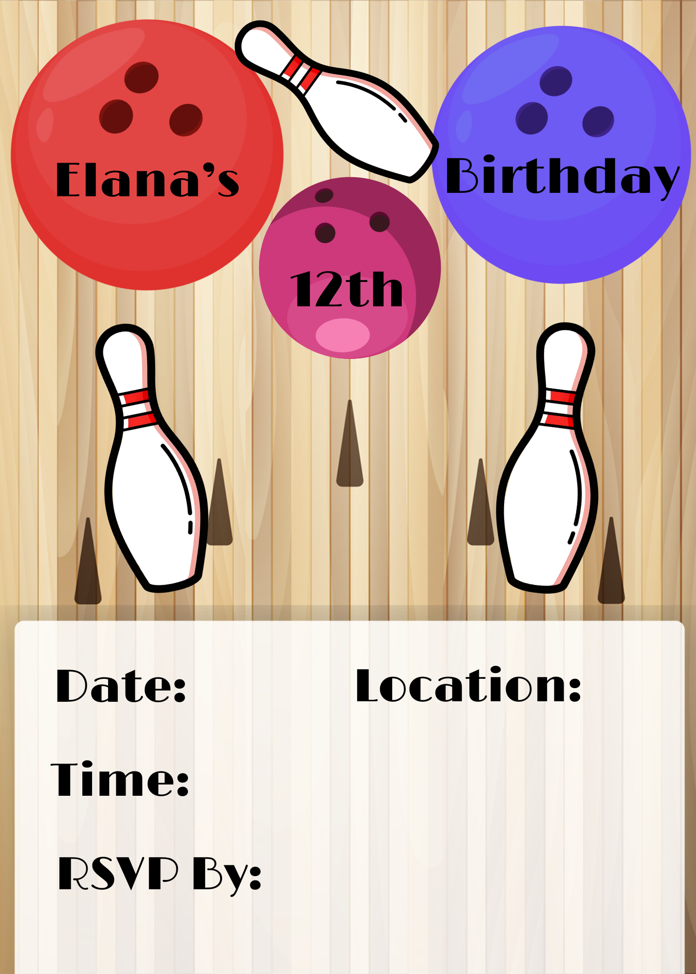 7-12 Bowling Theme birthday card template