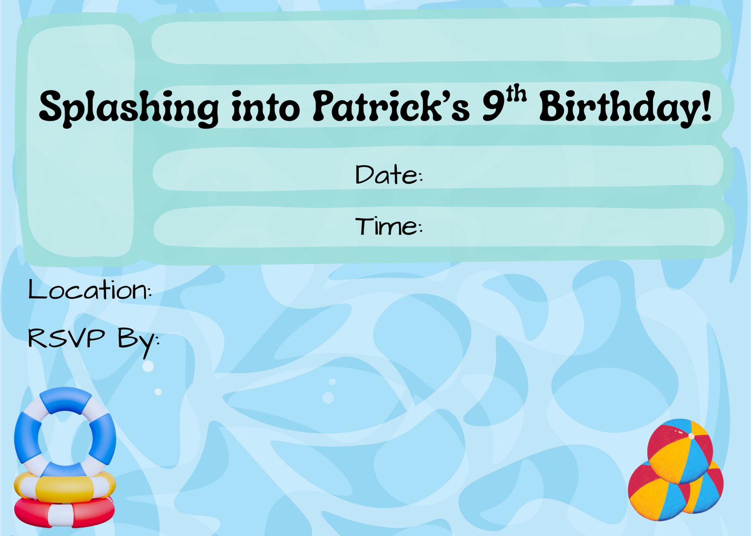 7-12 year Pool Theme Birthday