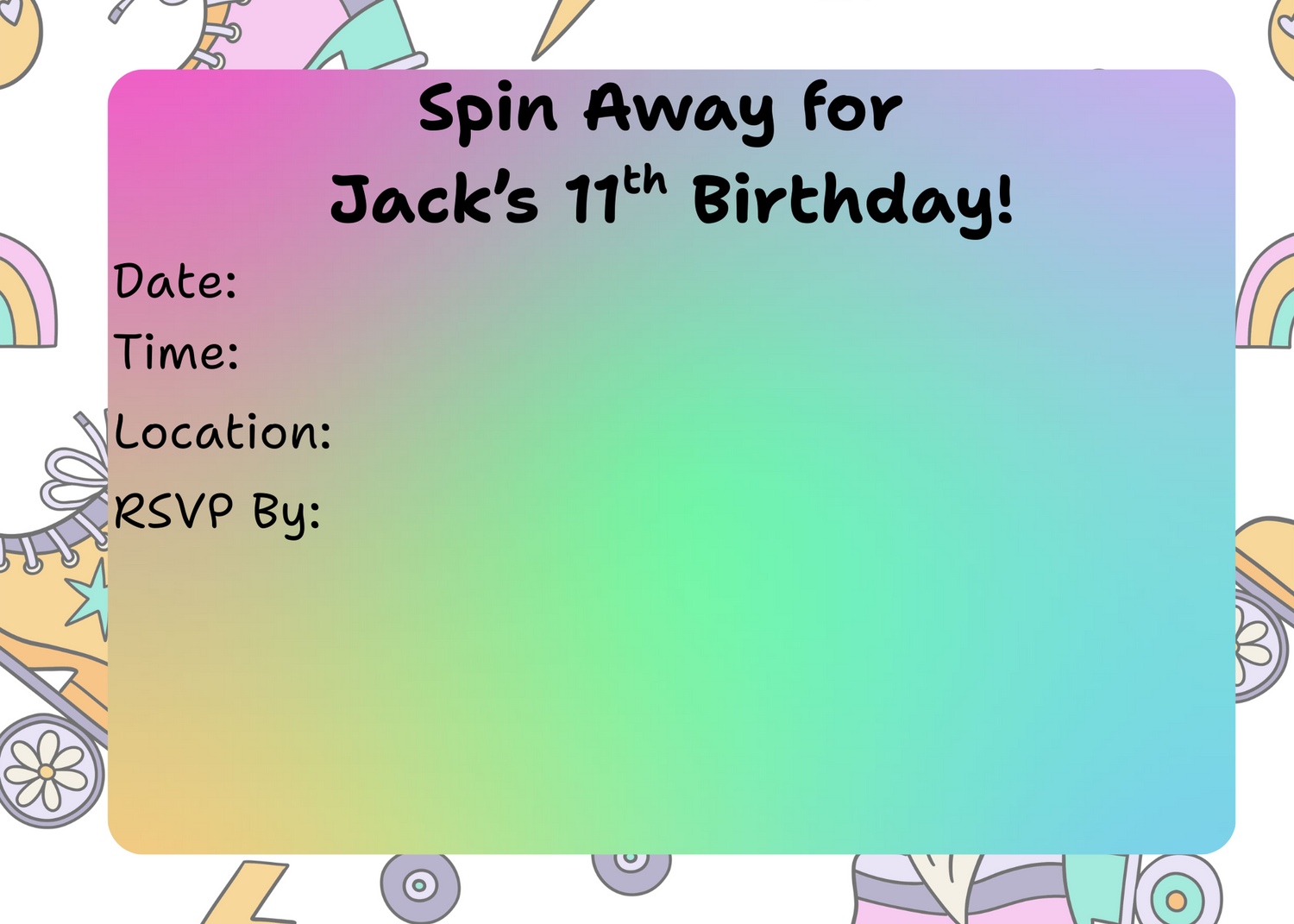 7-12 year old Roller Skating Birthday