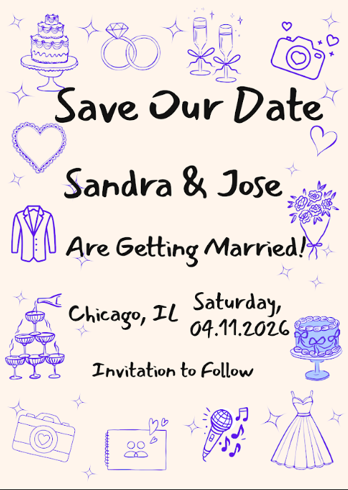 Blue Wedding Doodles Save the Date Card