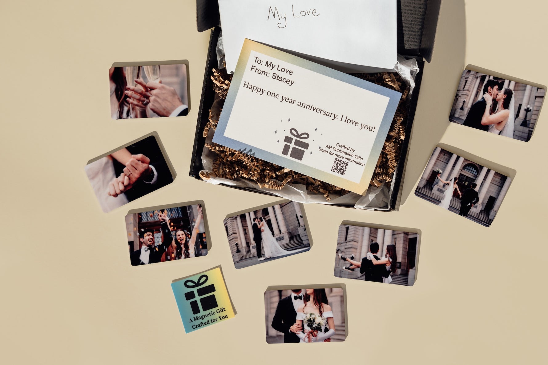 Personalized wedding photo magnet - custom printed sublimation keepsake for newlyweds and guests. Let AM Sublimation Gifts be the best site for personalized photo magnets and order personalized fridge magnets online today!