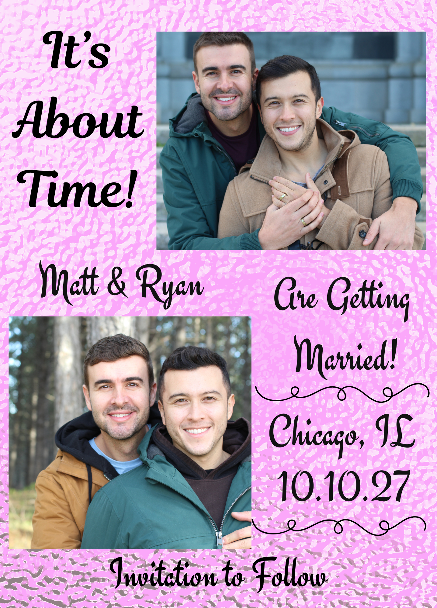 It’s About Time – Faux Pink Foil Save the Date