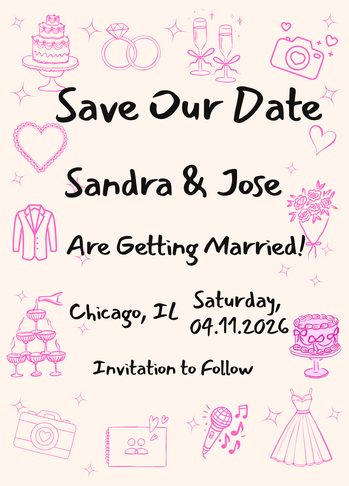 Pink Wedding Doodles Save the Date Card