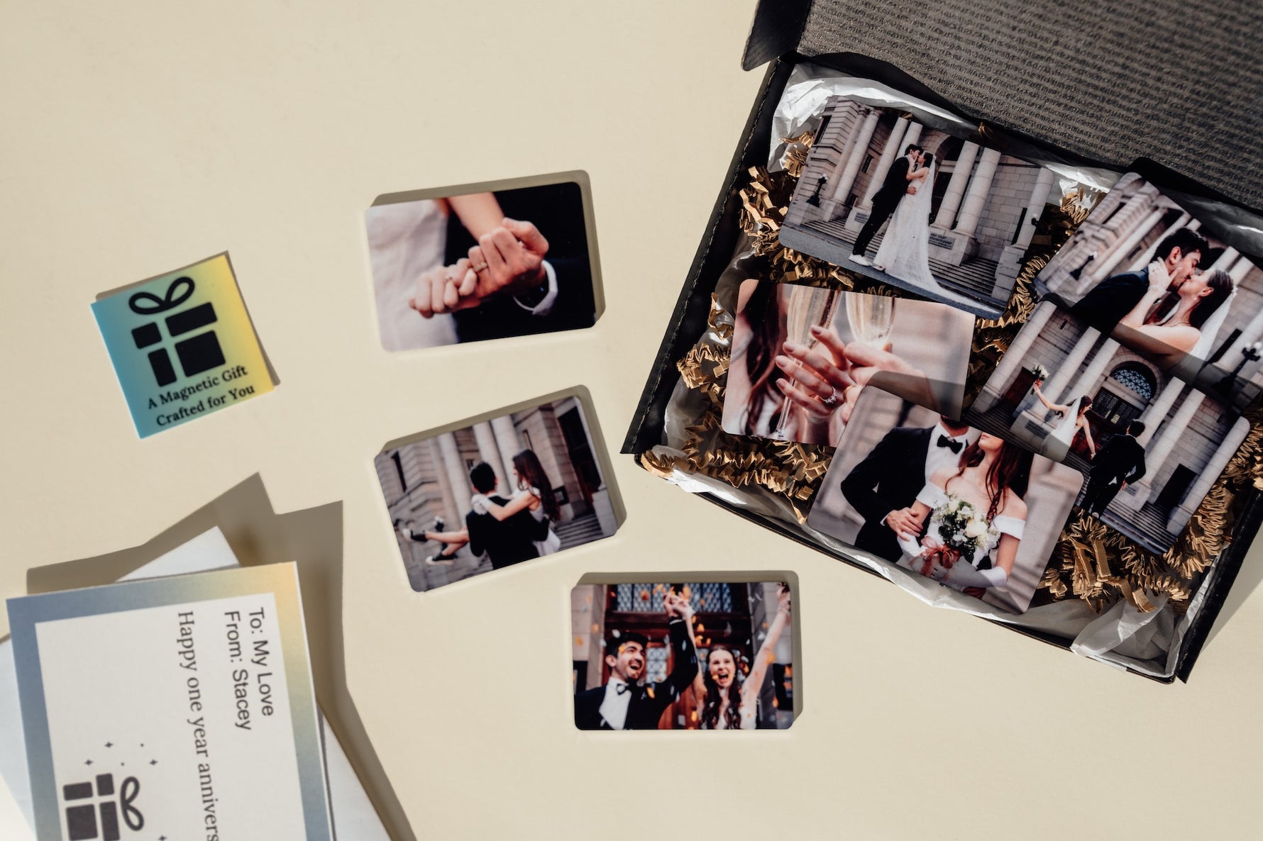 Romantic personalized wedding photo magnet - custom-printed gift for couples wrapped in a giftbox. Let AM Sublimation Gifts be the best site for personalized photo magnets and order personalized fridge magnets online today!