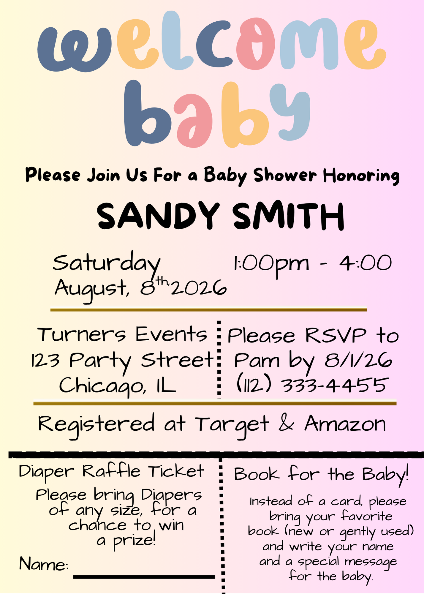 Welcome Baby Invite - Pink & Yellow
