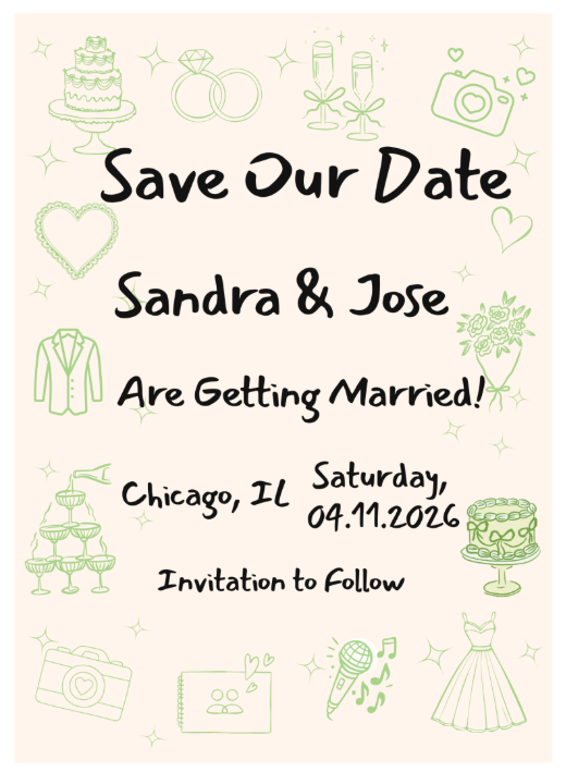 Green Wedding Doodles Save the Date Card